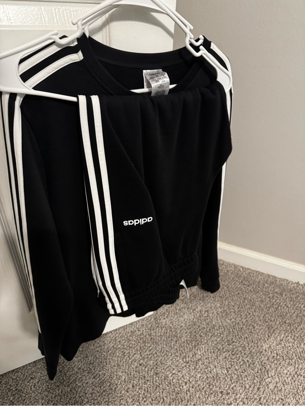 adidas Black Crew Set with White Three-Stripe, Top and Pants